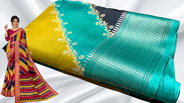 Dola Silk Gold Jari 3 Layer Saree - Turquoise