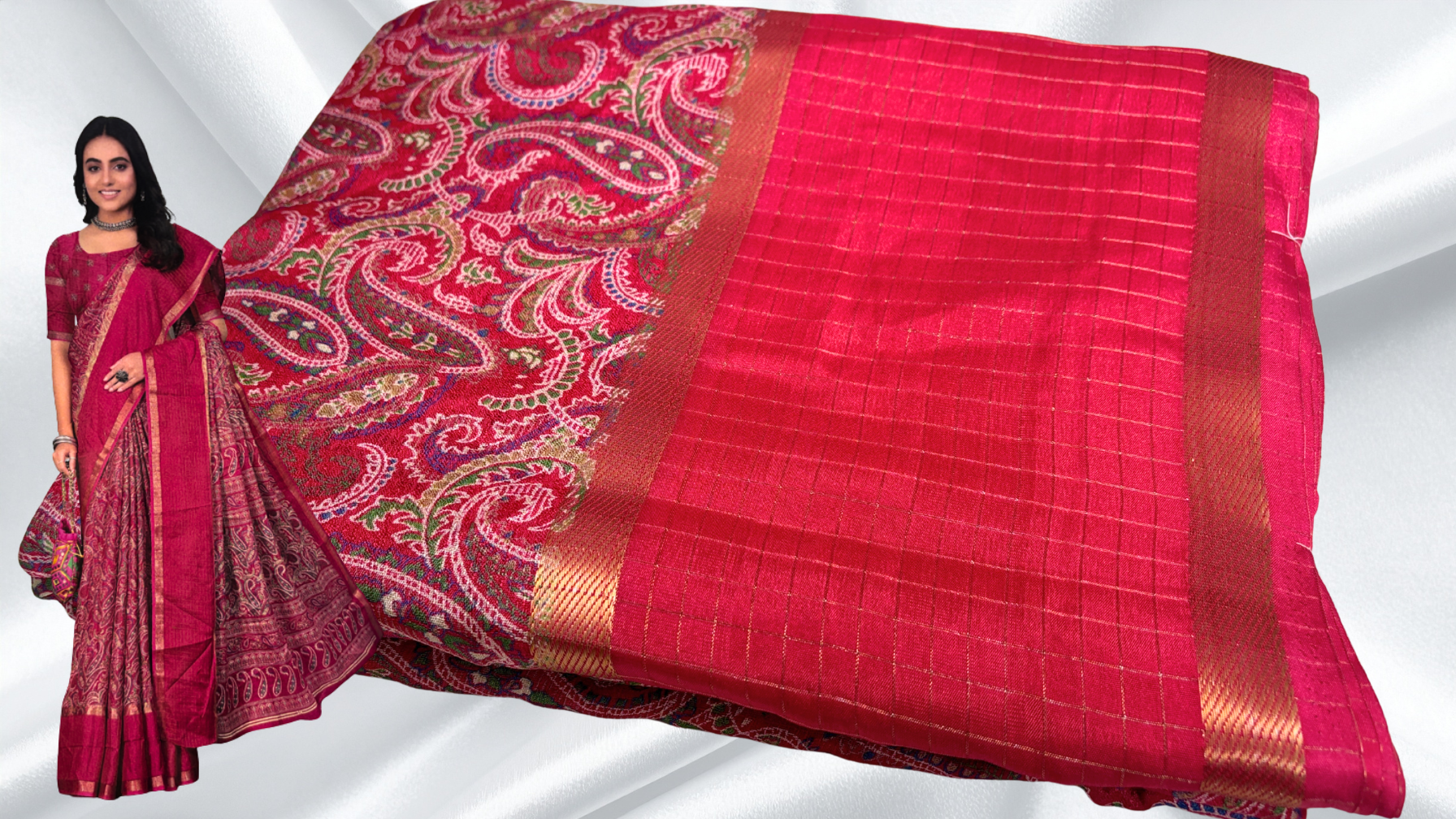 Avtar Binny Silk Manga Style Saree - Rani Pink