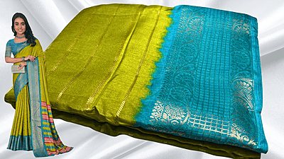 Suryamukhi Binny Silk Jari Dual Saree - Leaf Green