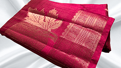 Tusser Silk Soft Butta Jari Saree - Apple Tusser Silk Soft Butta Jari Saree - Apple