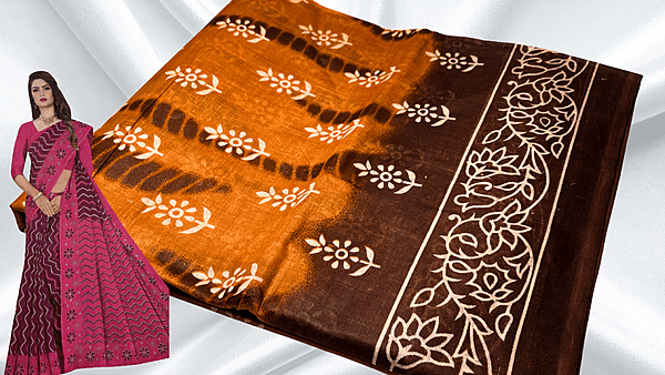 Pushpa Pure Cotton Saree - Rusty Orange