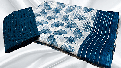 Love Heart White Soft Saree - Blue