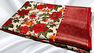 Dola Digital Jari Floral Saree - Red Dola Digital Jari Floral Saree - Red