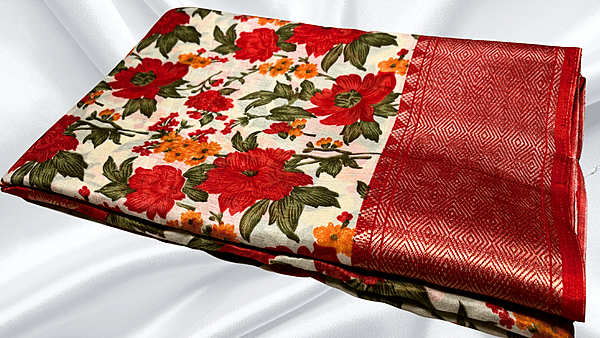 Dola Digital Jari Floral Saree - Red