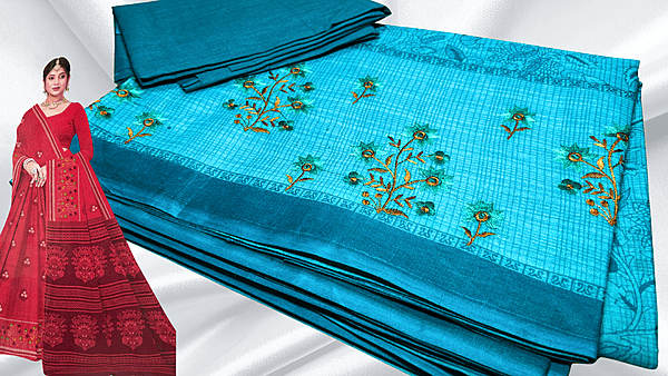 Prajakta Pure Cotton Embroidery Saree - Turquoise