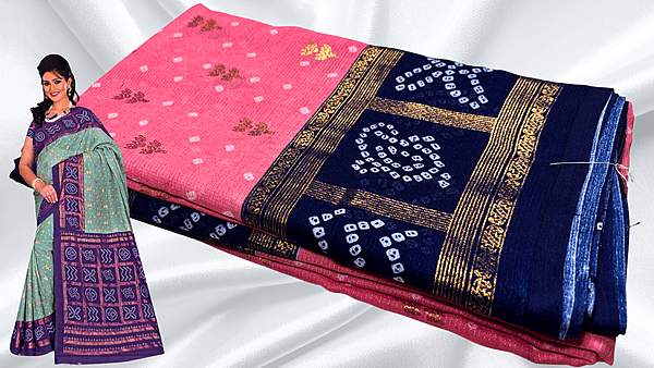 Bandhani Gold Foil Print Saree - Bubblegum Pink