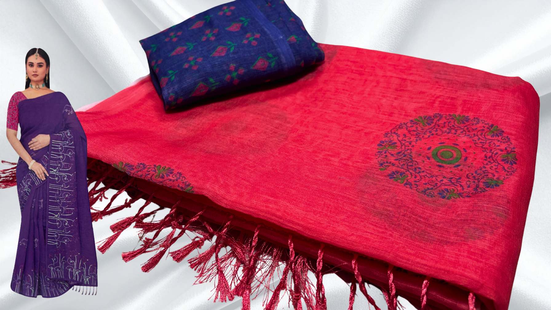 Cotton Queen Trending Saree - Pink Red