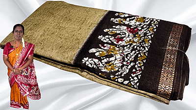 Rhythm Soft Bentex Silk Saree - Cream & Brown