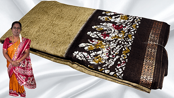 Rhythm Soft Bentex Silk Saree - Cream & Brown