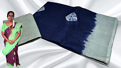 Erode Pure Cotton Saree - Dark Blue & Gray