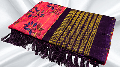 Jwala Chiffon Gold Foil Saree - Red Pink & Dark Plum