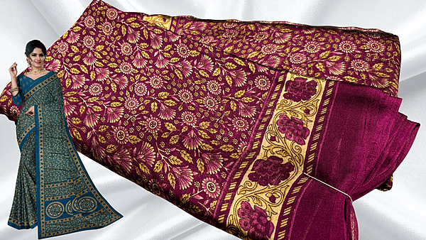 Rangoli Digital Floral Saree - Plum