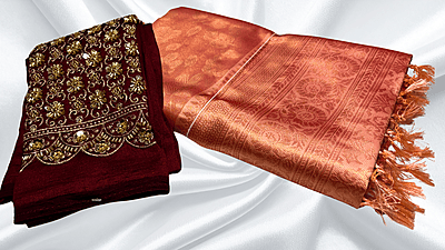 Sujatha Aari Work Blouse Silk Saree - Saffron Sujatha Aari Work Blouse Silk Saree - Saffron