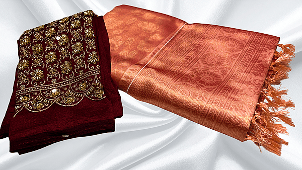 Sujatha Aari Work Blouse Silk Saree - Saffron