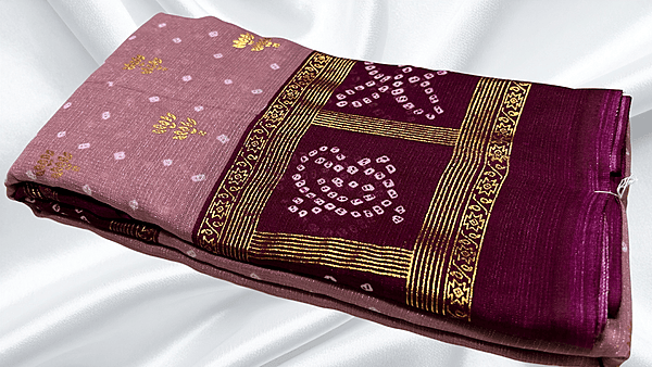 Summer Cool Gold Foil Saree - Plum