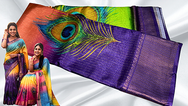 Maharani Peacock Vaira Oosi Saree - Violet