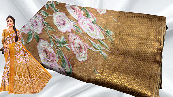 Kangan Soft Jari Floral Dola Saree - Cream Walnut