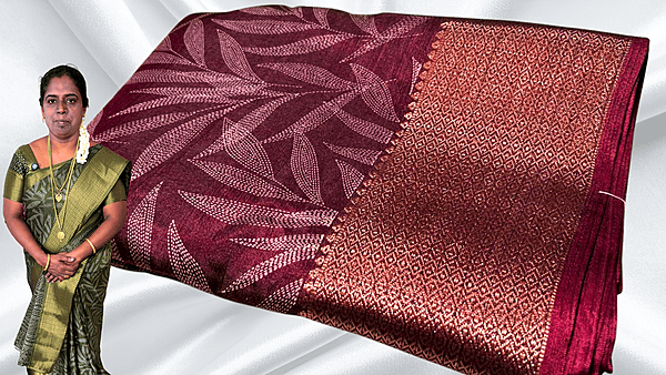 Black Beauty Leaf Gold Saree - Maroon