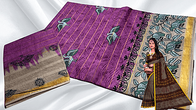Batik Jari Pure Cotton Saree - Magenta & Cream Batik Jari Pure Cotton Saree - Magenta & Cream
