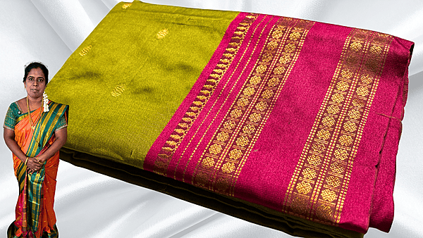 Retta Patta Kanchi Silk Saree - Leaf Green & Magenta
