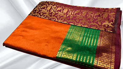 Fancy Look Stunning Saree - Orange & Maroon
