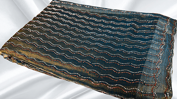 Space Silk Designer Stone PVC Saree - Gold Blue