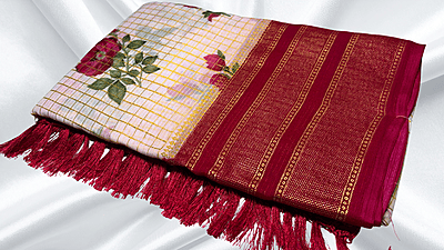 Red Rose Fancy Gold Foil Saree - Red Pink