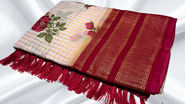 Red Rose Fancy Gold Foil Saree - Red Pink