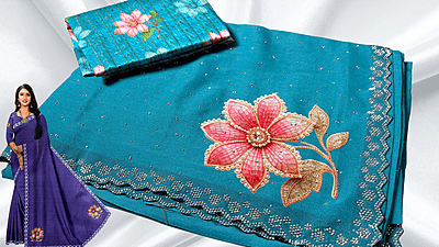 Jamuni Marble Stone Work Floral Saree - Aqua Turquoise Jamuni Marble Stone Work Floral Saree - Aqua Turquoise