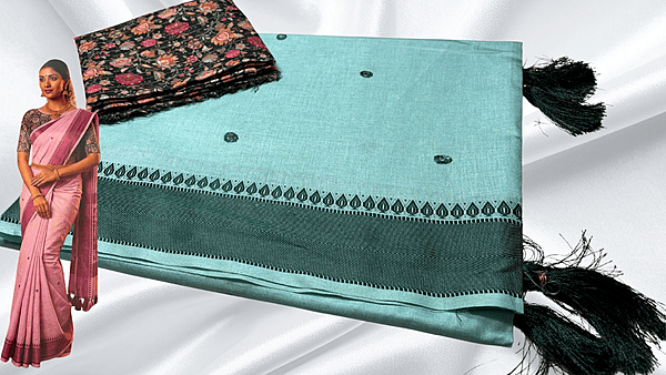 Arome Mirror Work Elegant Saree - Light Blue Green