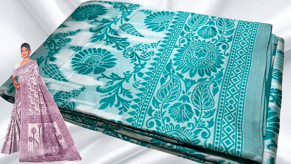 Sada Special White Thread Work Saree - Ice Blue