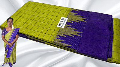 Pure Chettinadu Cotton Temple Checks Saree - Leaf Green & Violet