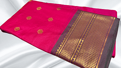 Gold Kanchi Semi Silk Saree - Rani Pink Gold Kanchi Semi Silk Saree - Rani Pink