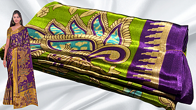 Royal Silk Kalankari Turkey Saree - Leaf Green & Purple Royal Silk Kalankari Turkey Saree - Leaf Green & Purple