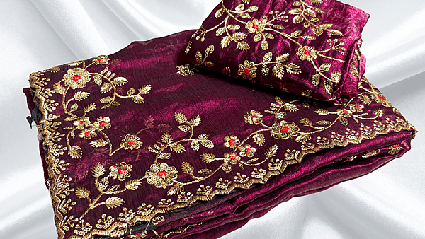Express Girl Designer Space Silk Saree - Dark Plum