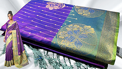 Florida Function Wear Silk Saree - Purple & Blue Green Florida Function Wear Silk Saree - Purple & Blue Green