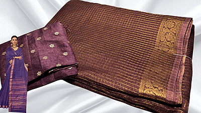 Saisha Binny Silk Check Saree - Plum Brown Saisha Binny Silk Check Saree - Plum Brown