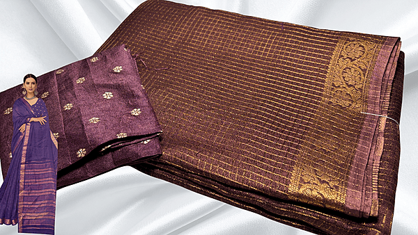 Saisha Binny Silk Check Saree - Plum Brown