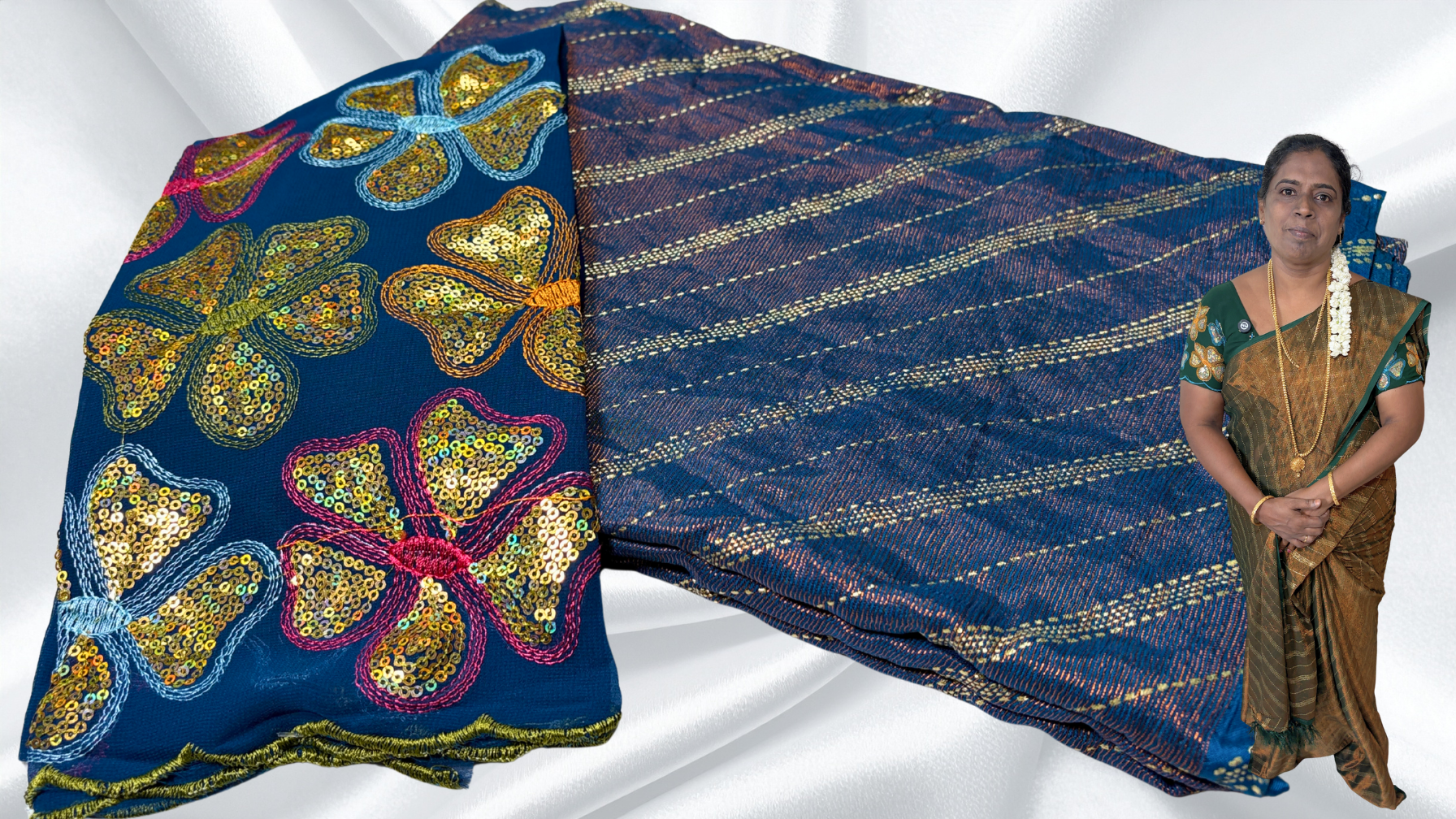 Suchitra Floral Brasso Designer Saree - Aqua Blue Suchitra Floral Brasso Designer Saree - Aqua Blue
