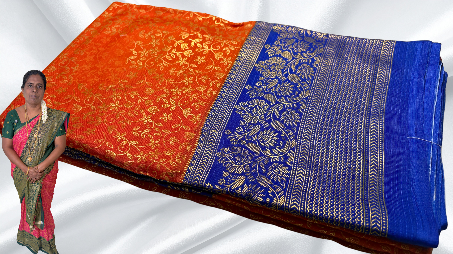 Good Day Gold Foil Vines Saree - Orange Good Day Gold Foil Vines Saree - Orange