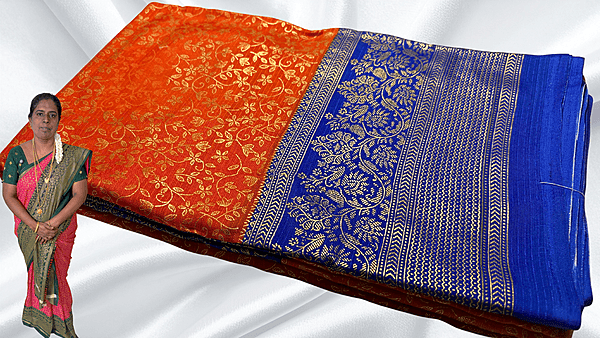 Good Day Gold Foil Vines Saree - Orange