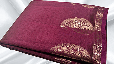 Sonal Tussar Gold Jari Silk Saree - Dark Plum Sonal Tussar Gold Jari Silk Saree - Dark Plum