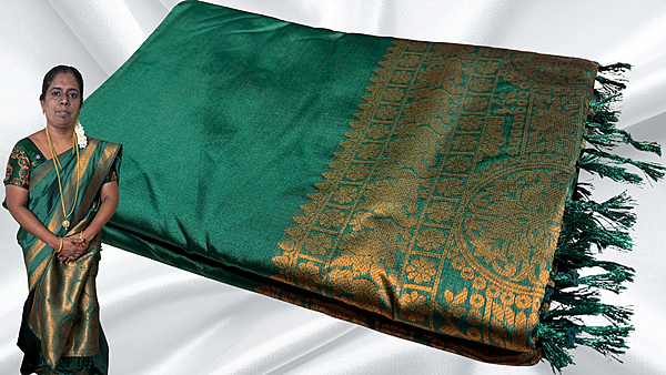 Bentex Border Kanchi Silk Saree - Pine Green