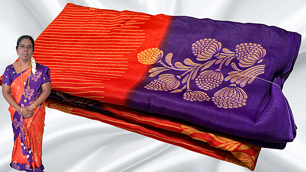 Fini Soft Turkey Line Silk Saree - Rusty Orange
