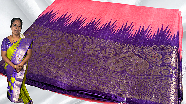 Kamatchi Soft Jari Line Temple Saree - BubbleGum