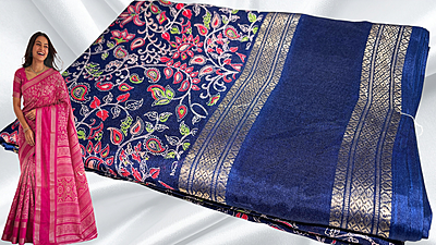 Deepti Retta Patta Floral Silk Saree - Navy Blue Deepti Retta Patta Floral Silk Saree - Navy Blue