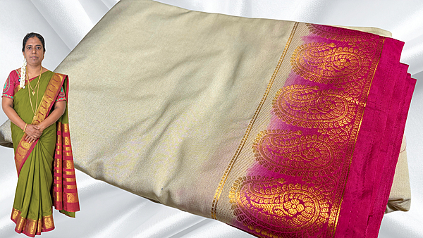 Mysore Soft Gold Silk Jari Saree - Half White