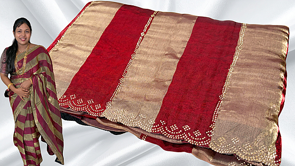 ITC Fancy Stone Work Dual Saree - Red