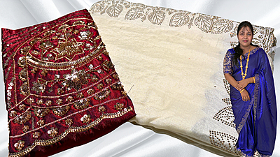 Paradise Stone Work Designer Saree - White Paradise Stone Work Designer Saree - White