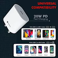 Portronics Adapto 20 Type C (White)  (20W Fast PD/Type C Adapter Charger)